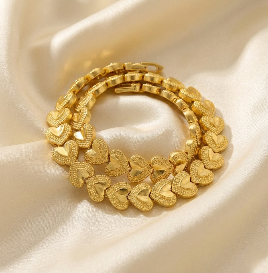 18K ZŁOTA Bransoletka Splecione Serca - SzAphir