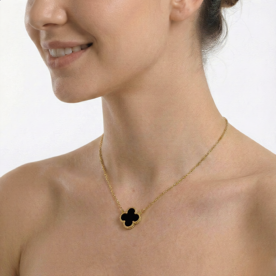 18K ZŁOTY Naszyjnik Koniczyna koloru czarnego - SzAphir