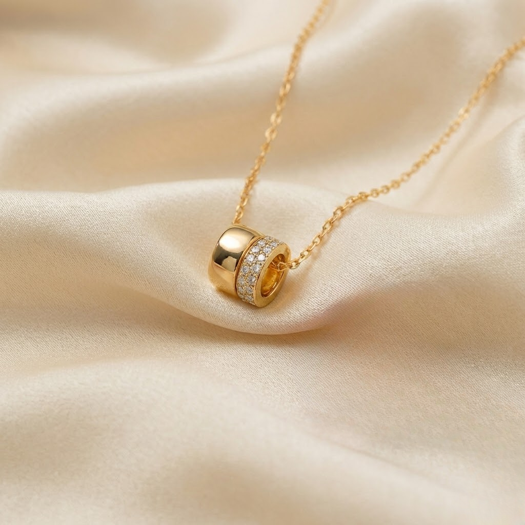 18K ZŁOTO Łańcuszek ze Złotą oraz Diamentową obrączką - SzAphir