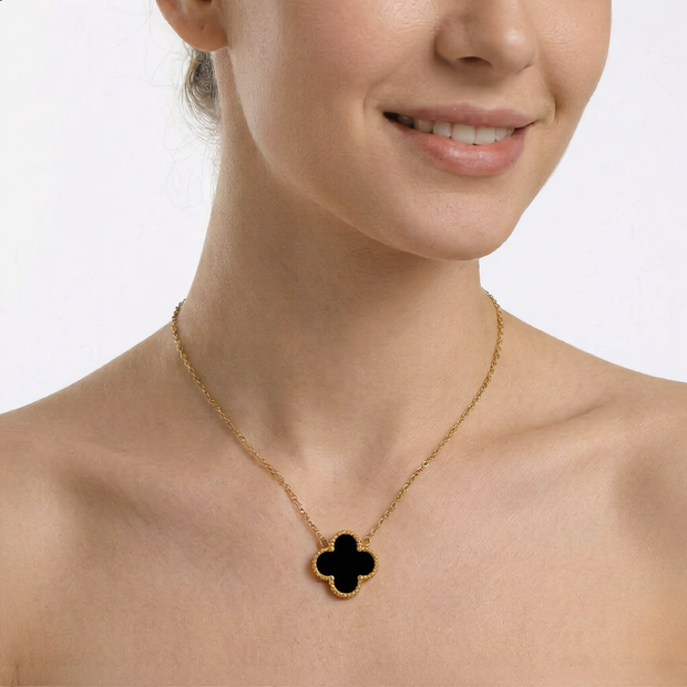 18K ZŁOTY Naszyjnik Koniczyna koloru czarnego - SzAphir