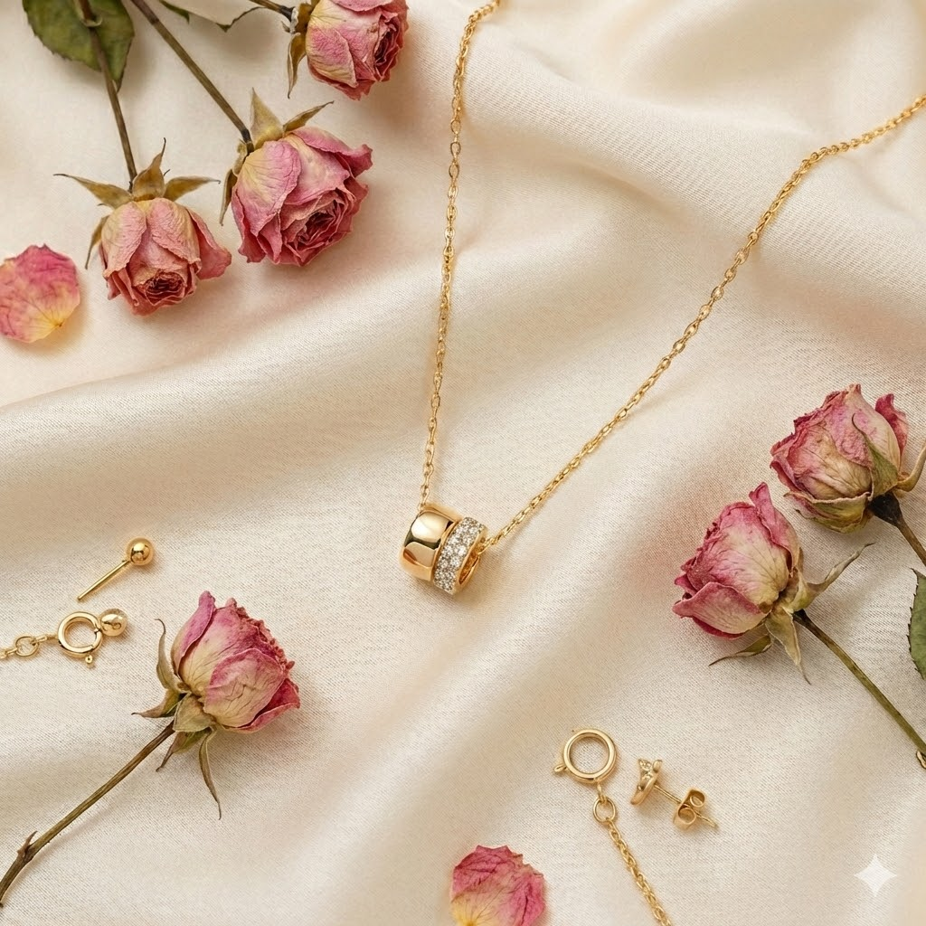 18K ZŁOTO Łańcuszek ze Złotą oraz Diamentową obrączką - SzAphir